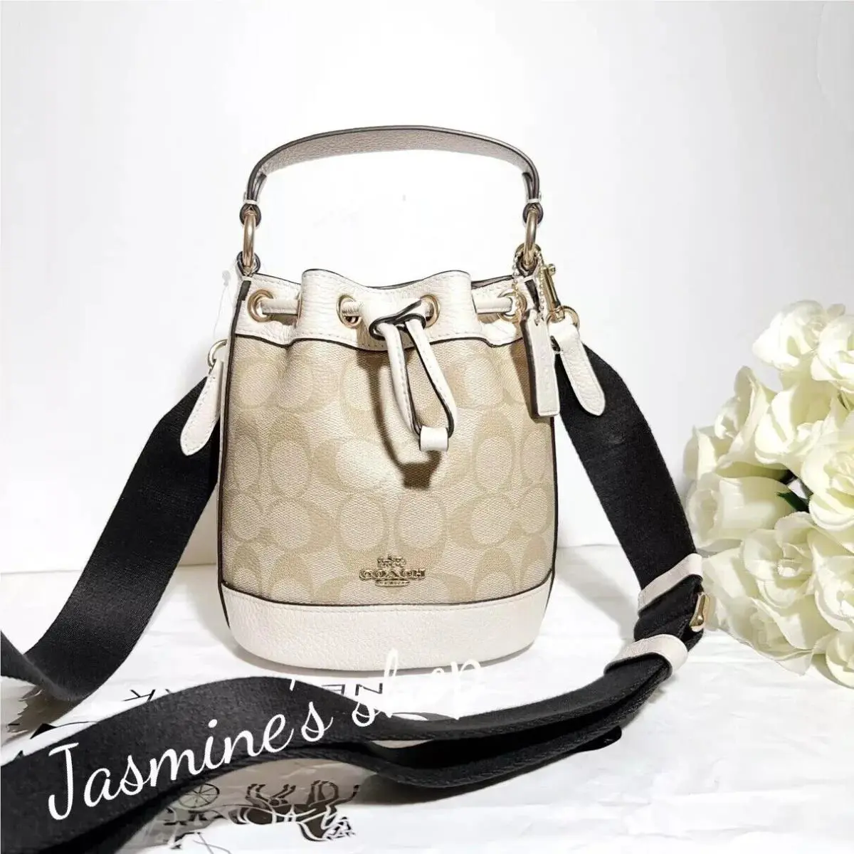 Mini Bucket Bag with Crystal CW301/signature CW299/CW300 Opt C5152/light khaki /chalk by Coach