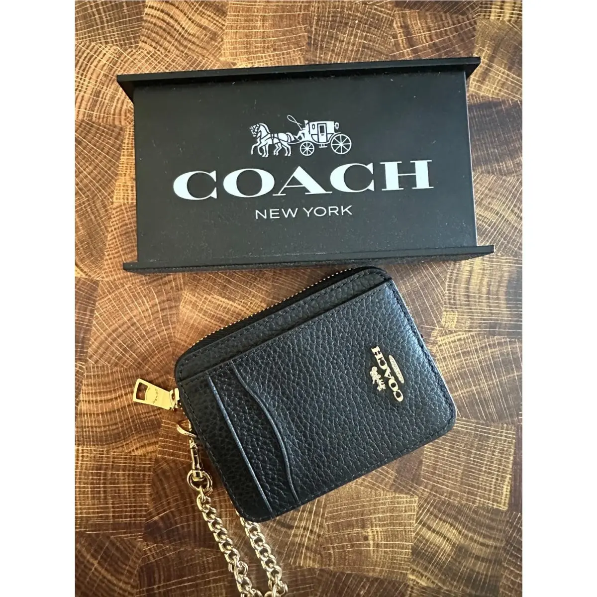 BN  Zip Card Case W Chain Wristlet Wallet BLACK 6303 by Coach