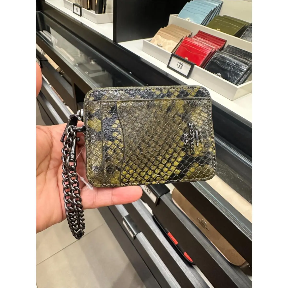 BN  Zip Card Case W Chain Wristlet Wallet cc020 olive multi by Coach