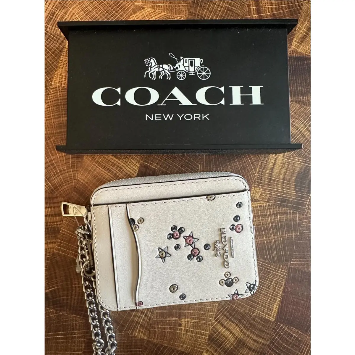 BN  Zip Card Case W Chain Wristlet Wallet CC026 CHALK STAR PRINT by Coach