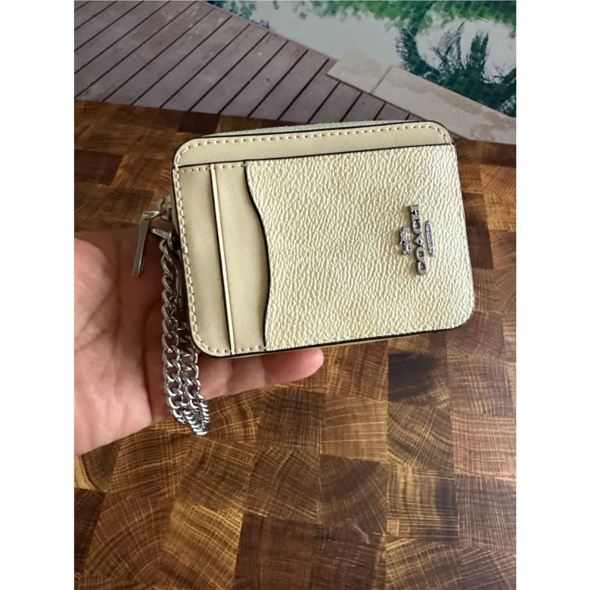 BN  Zip Card Case W Chain Wristlet Wallet CW883 HAY SILVER by Coach