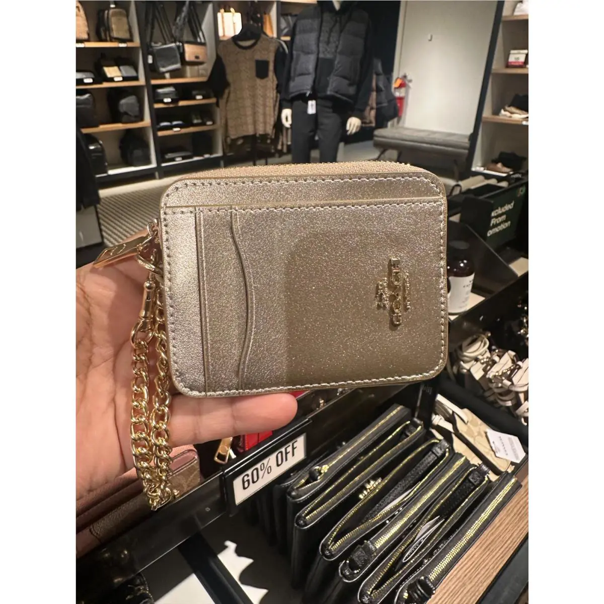 BN  Zip Card Case W Chain Wristlet Wallet Gold/Light Champagne cw890 by Coach
