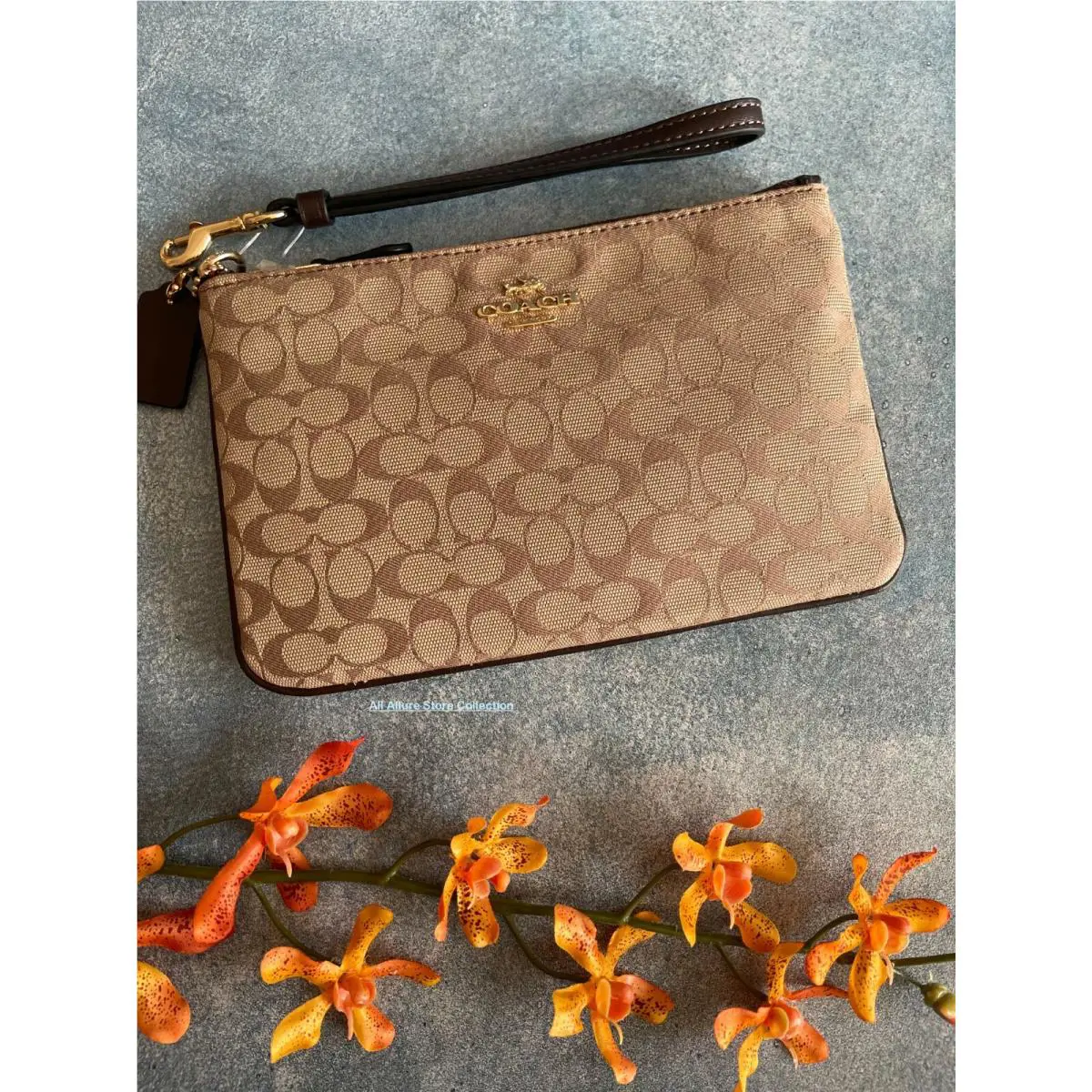 Small Signature Jacquard Wristlet 86098 86098 Khaki Bl Beige by Coach