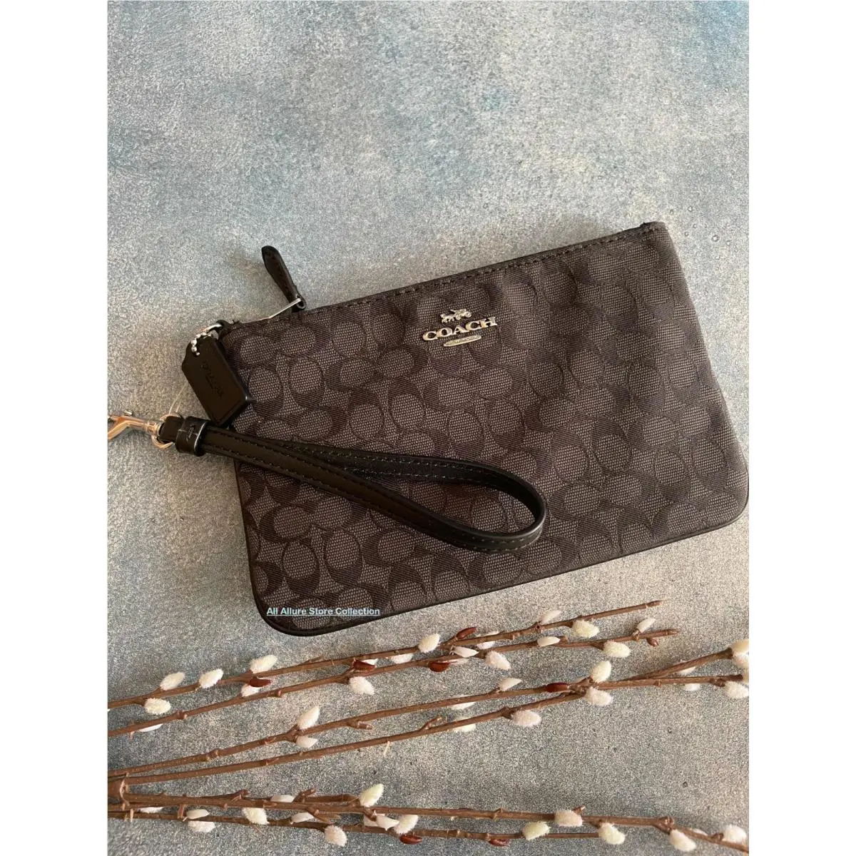 Small Signature Jacquard Wristlet 86098 86098 Khaki Bl Black by Coach