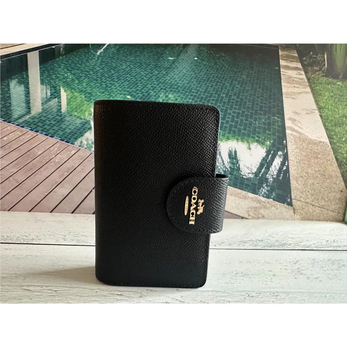 Medium Corner Zip Wallet Signature Leather Floral Solid Pick One 6390 black by Coach
