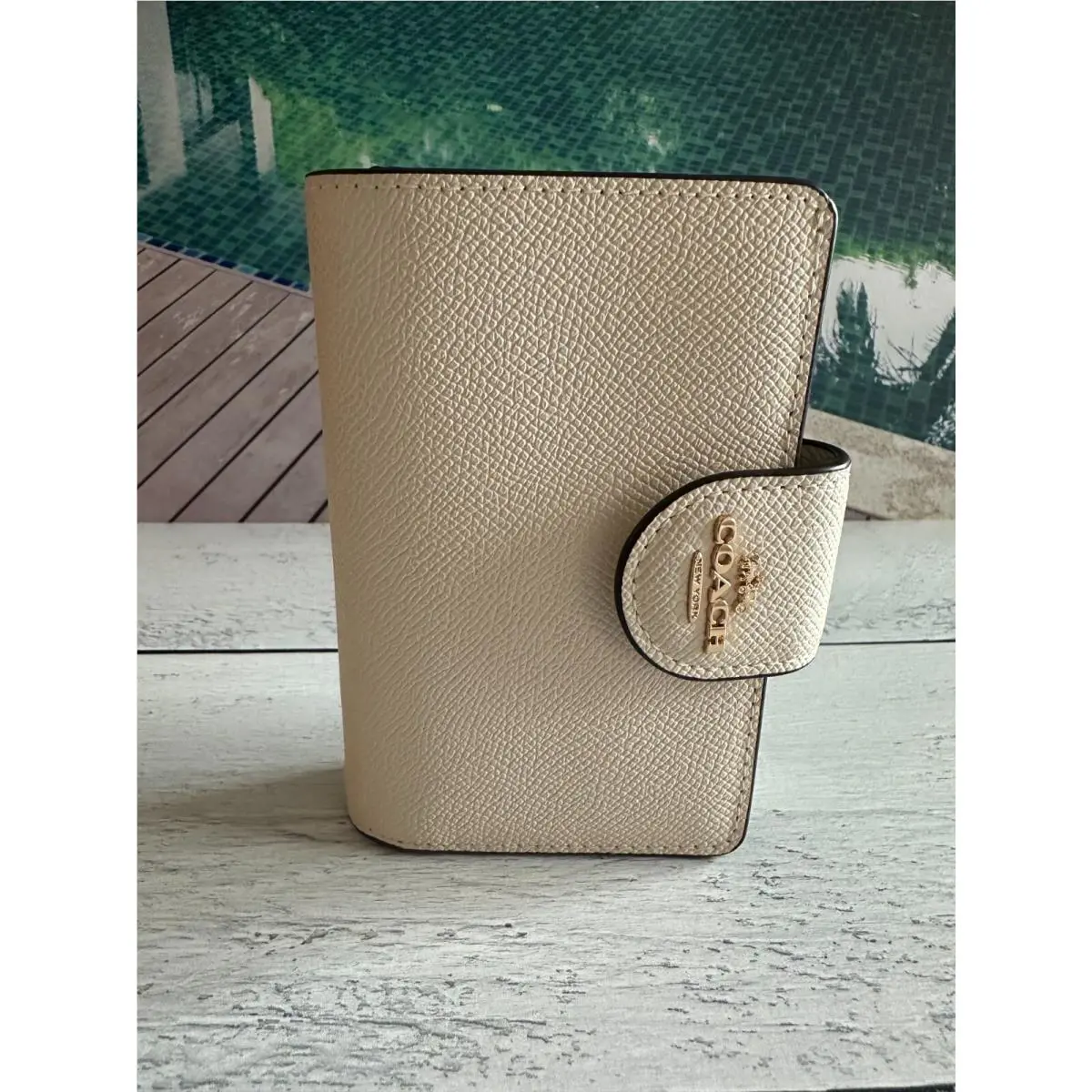 Medium Corner Zip Wallet Signature Leather Floral Solid Pick One 6390 CHALK by Coach