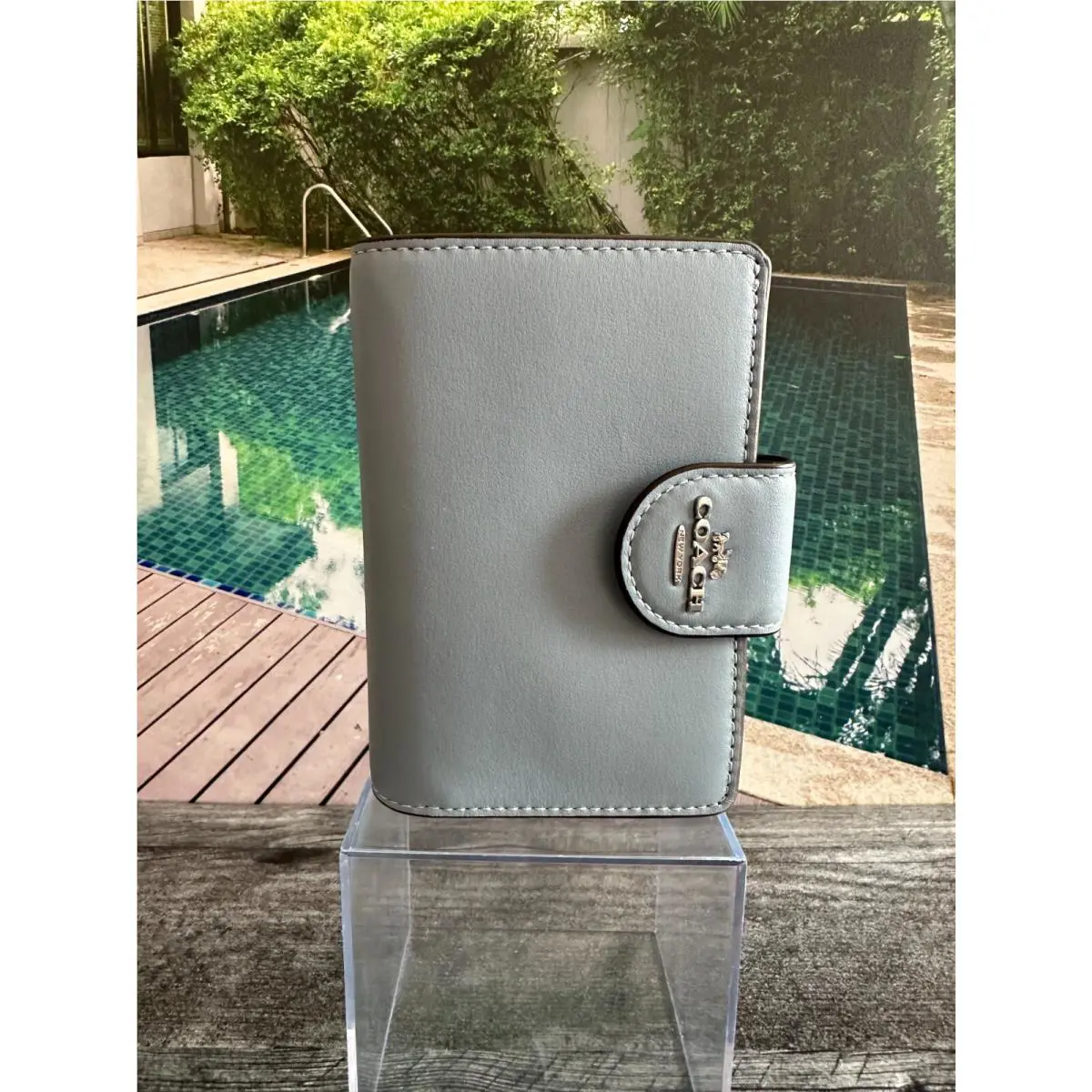 Medium Corner Zip Wallet Signature Leather Floral Solid Pick One CR791 Cornflowr/Field Flora by Coach