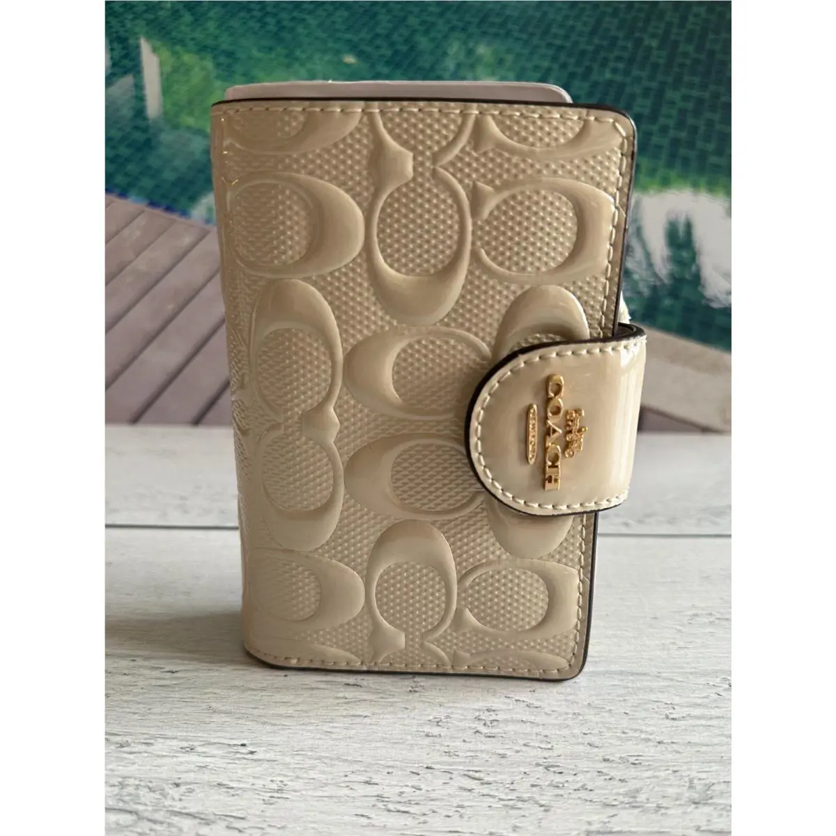 Medium Corner Zip Wallet Signature Leather Floral Solid Pick One CT979 SIGNATURE LEATHER CHALK by Coach