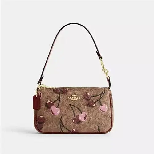 Nolita 19 Women`s Shoulder Leather Bag Purse with Cherry Print brown cherry by Coach