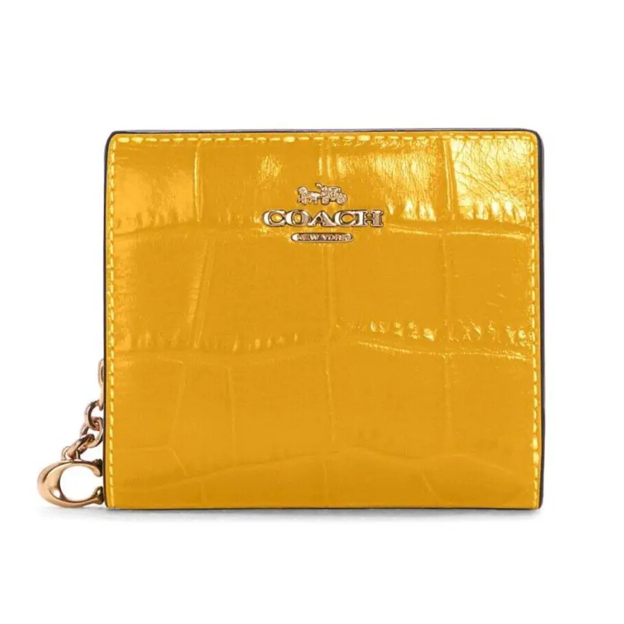 Women`s Snap Bifold Wallet Crocodile Embossed Leather - Flax - C6092 by Coach
