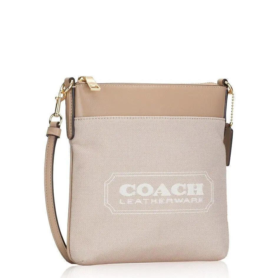 Coach Badge Jacquard Kitt Crossbody Beige - S: BEIGE, Handle/Strap: Beige, Exterior: Beige