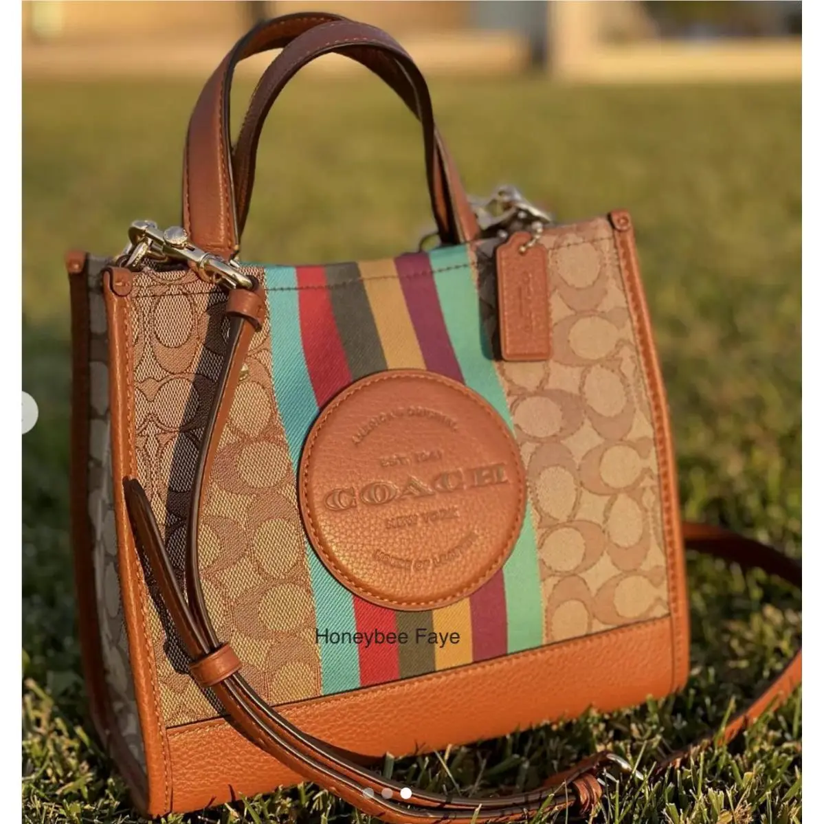 Dempsey Tote 22 In Signature Jacquard c8417/C5637/CJ576 C5637 Gold/Khaki/Redwood Multi by Coach