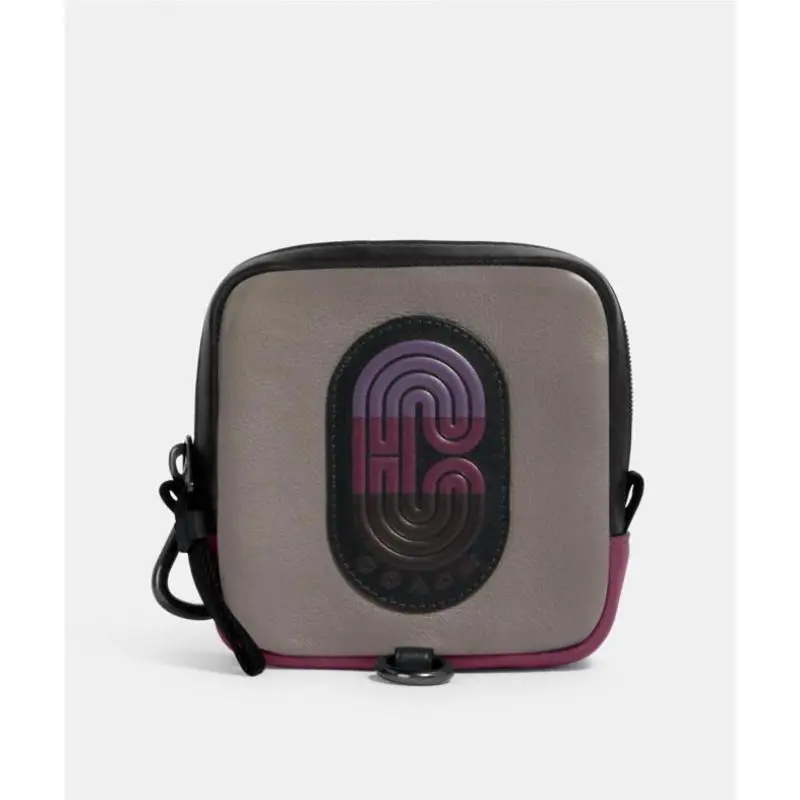 Square Hybrid Pouch Bag Case In Color Block with  Patch 91230 Grey Purple Multi by Coach