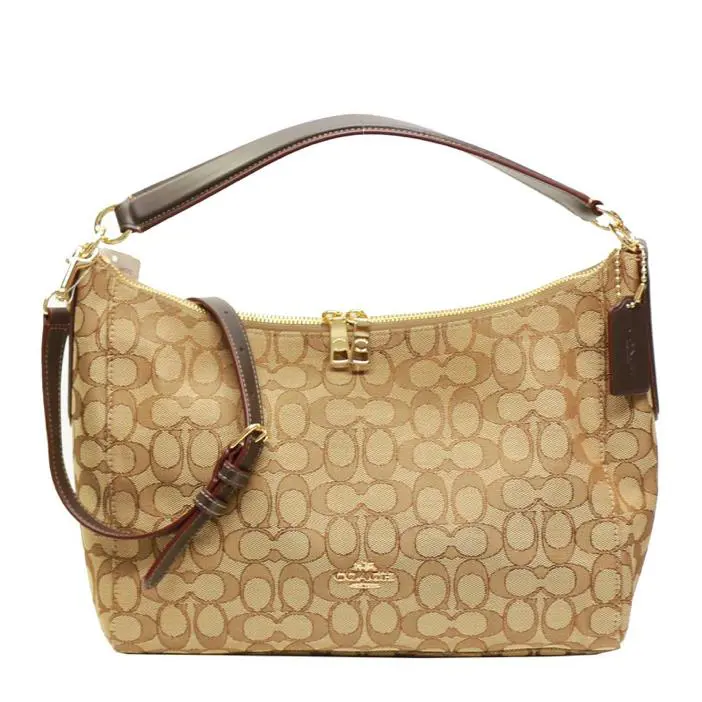 Coach Outline Signature East West Celeste Convertible Hobo - Khaki Brown, Exterior: Black
