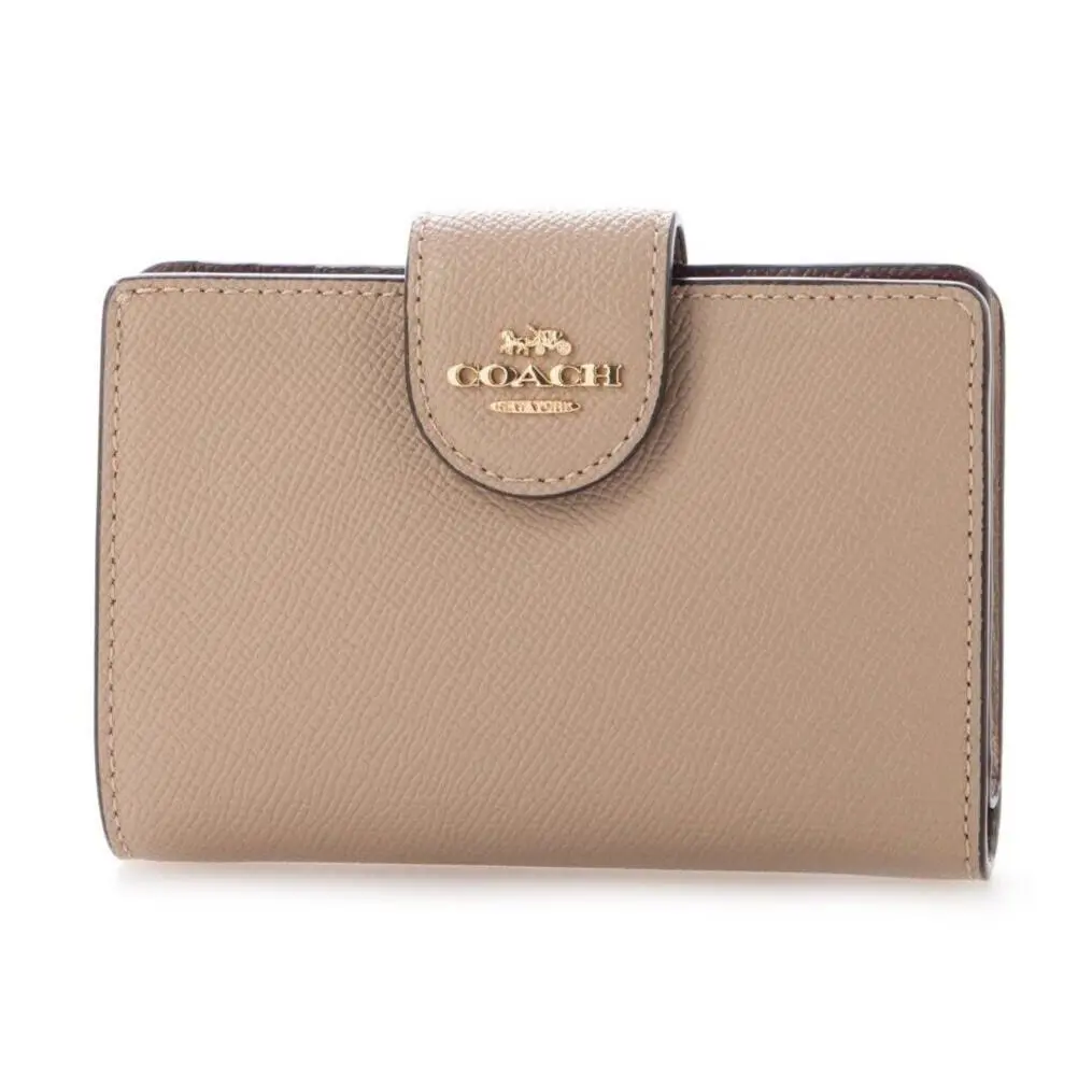 Women`s Medium Corner Zip Bifold Wallet Crossgrain Leather - Taupe - 6390 by Coach