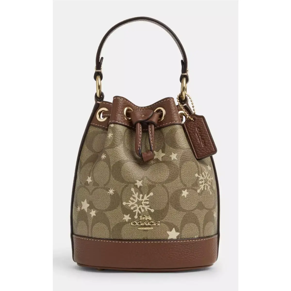 Mini Bucket Bag with Crystal CR145/CW301/CX213 Gold/Khaki Saddle/Gold Multi by Coach