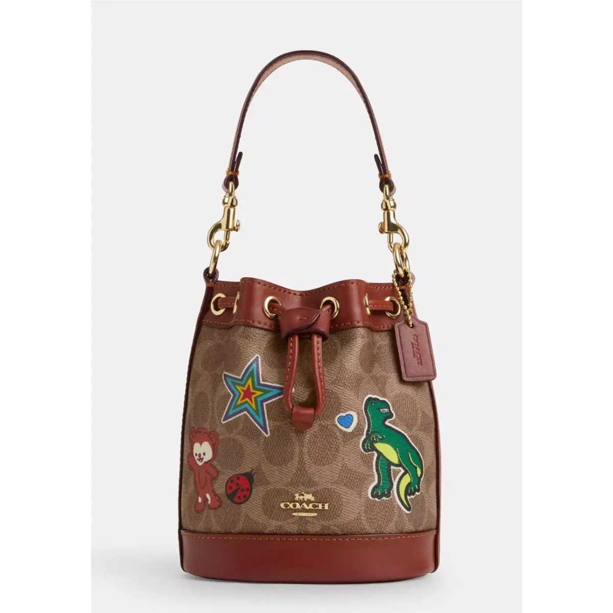 Mini Bucket Bag with Crystal CR145/CW301/CX213 Signature Canvas With Sticker Print CW300 by Coach