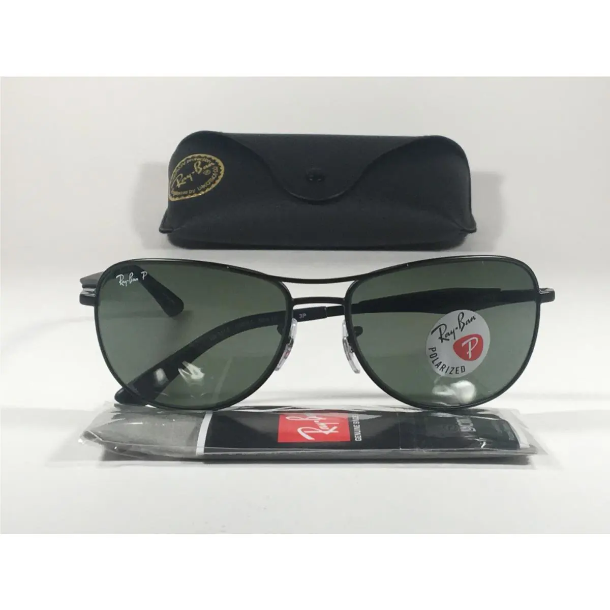 Ray-ban Polarized Pilot Sunglasses RB3519 006/9A Aviator Matte Black Frame Green