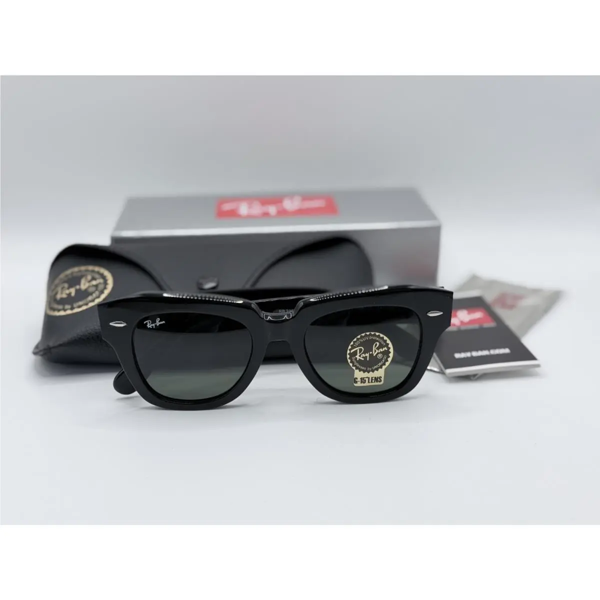Ray-ban State Street RB 2186 901/31 Black Frame 49mm G15 Lenses Unisex Sunglass by Ray-Ban