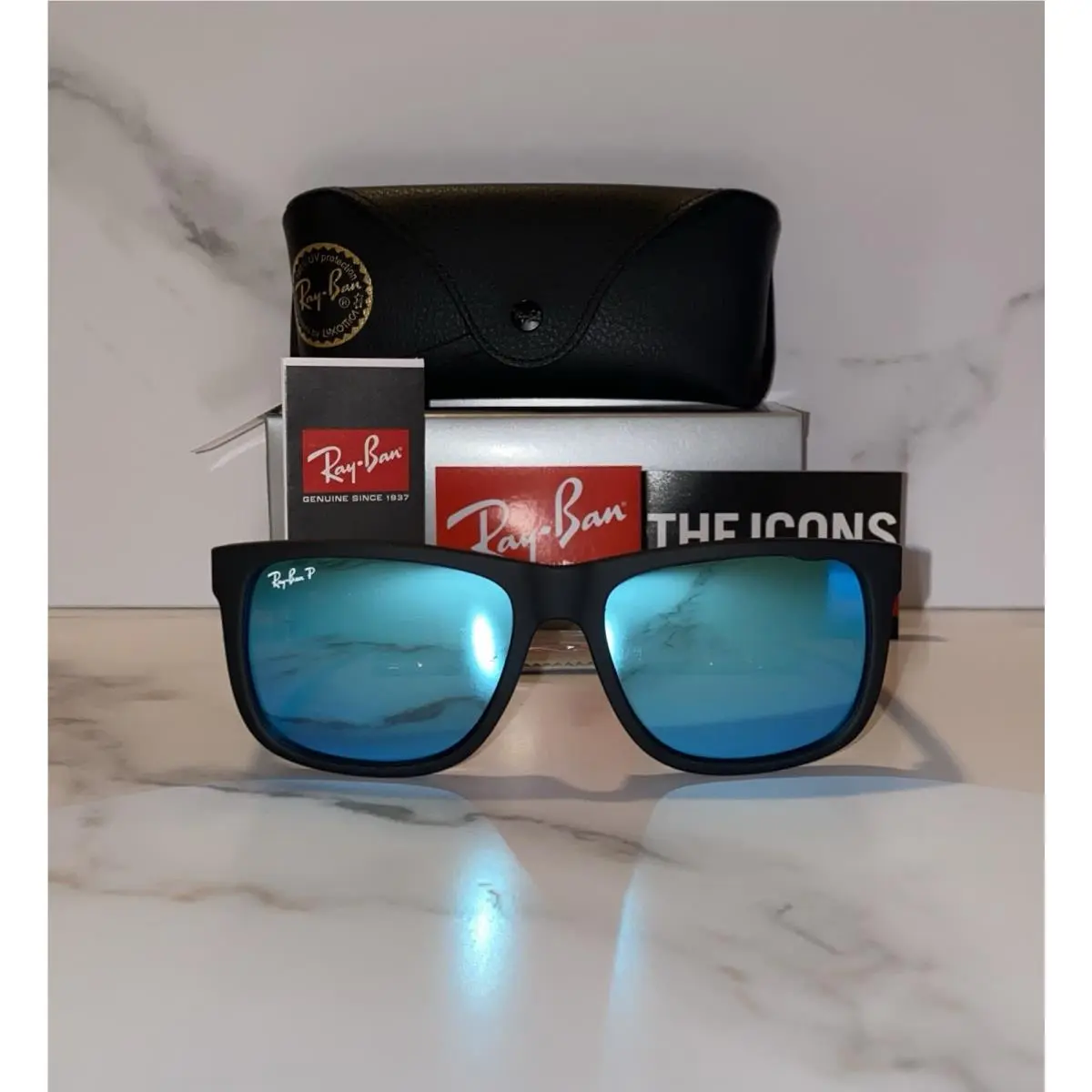 Ray-ban Justin RB4165 622/55 Rubber Black Blue Mirror Polarized Sunglasses 54 mm by Ray-Ban