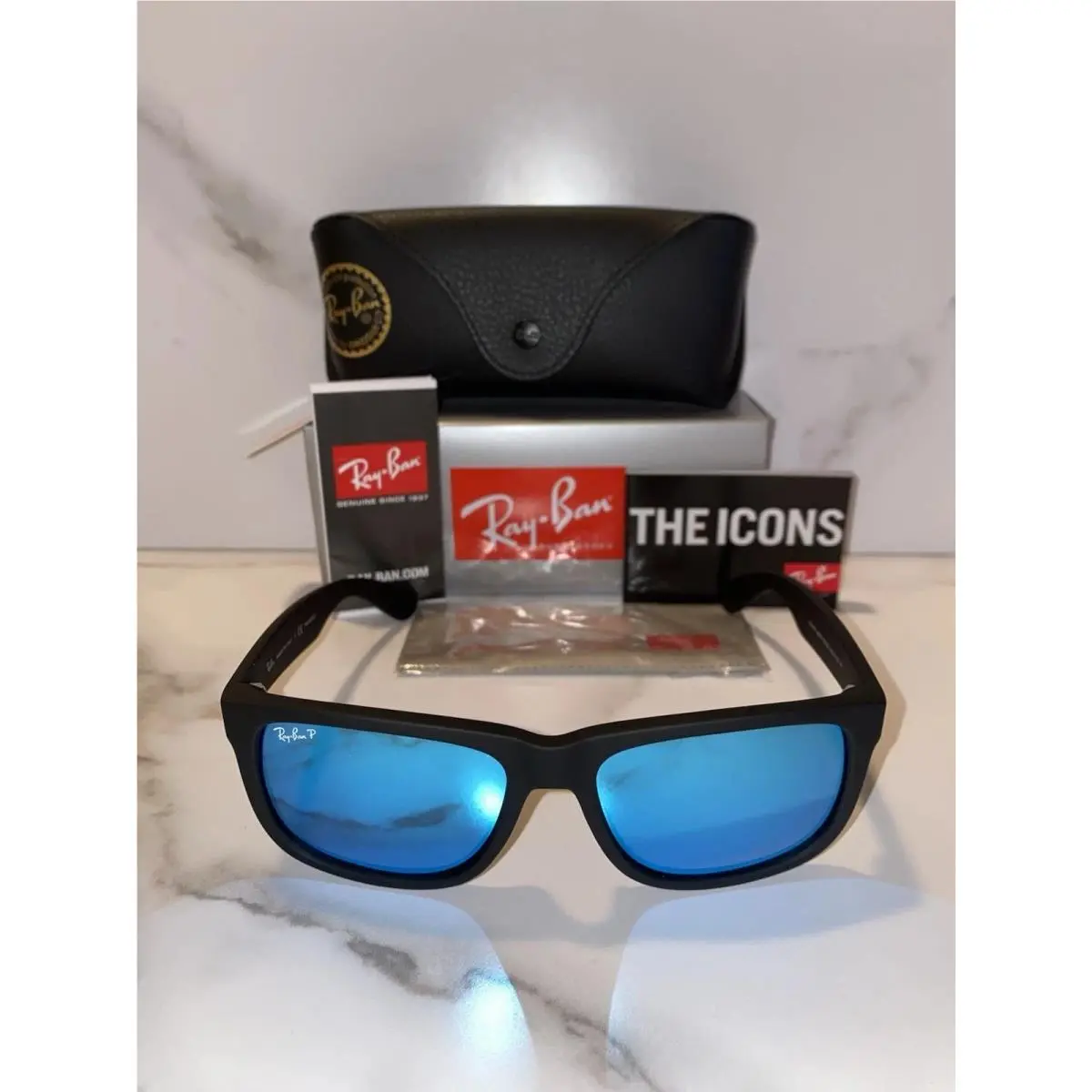 Ray-ban Justin RB4165 Polarized Sunglasses Blue Mirror Lens UV400 Black 54mm