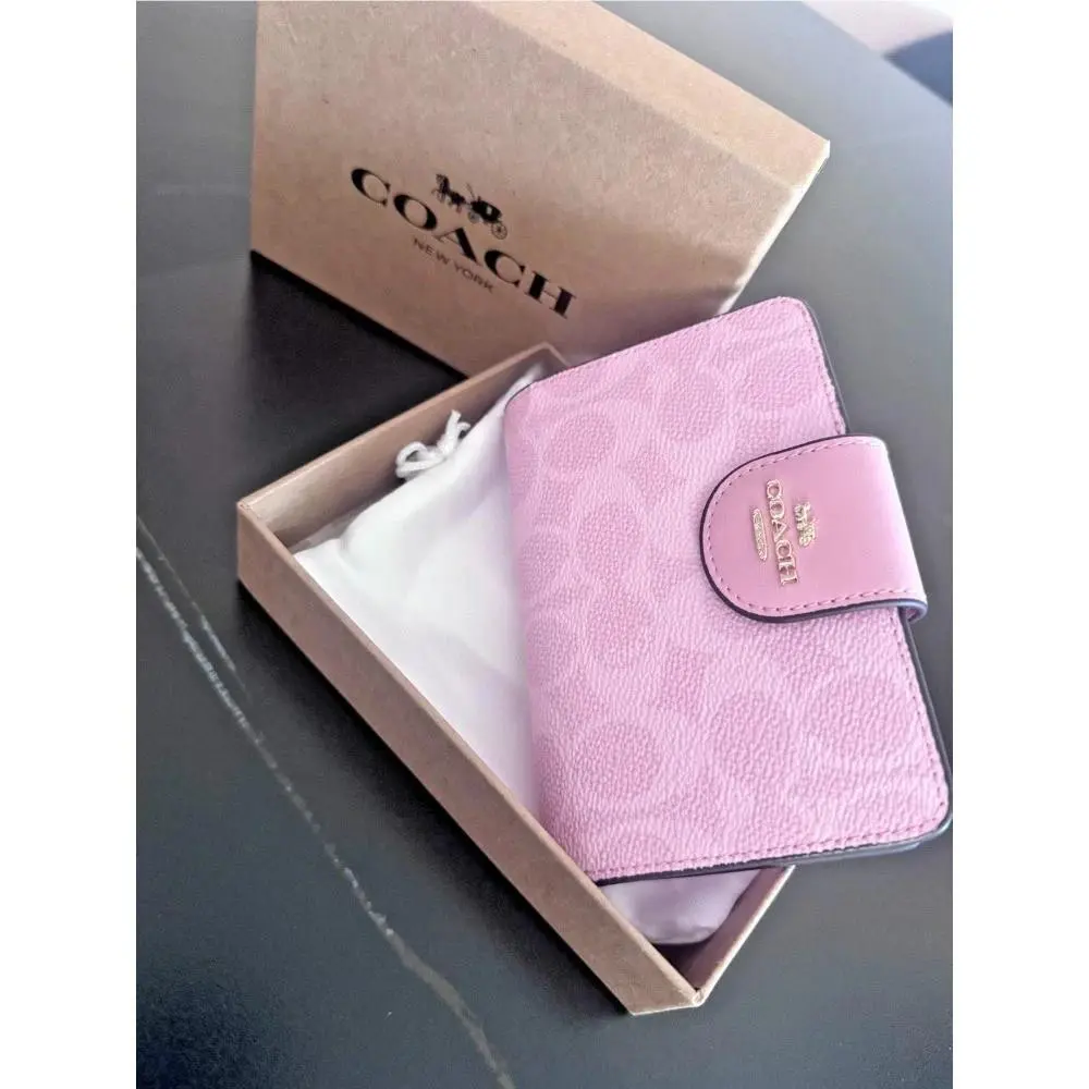 Coach Medium Corner Zip Wallet In Signature Canvas Pink CW786