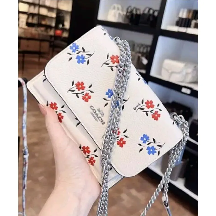 Coach CT866 Mini Klare Crossbody Floral Leather Handbag Chalk Red Blue