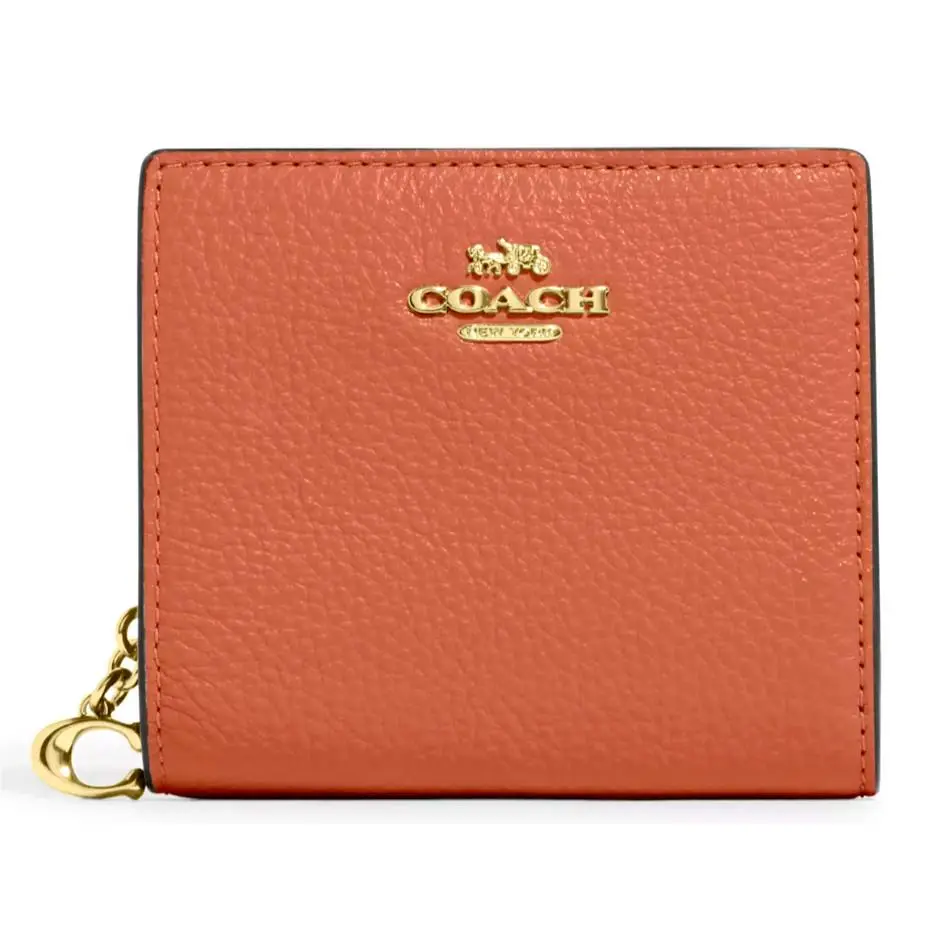 Coach Snap Wallet - C2862 Sunset Orange Pebbled Leather W/c Charm