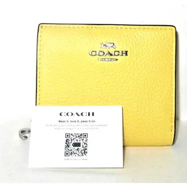 Coach C2862 Yellow Pebbled Leather Snap Card Case Wallet with C Charm