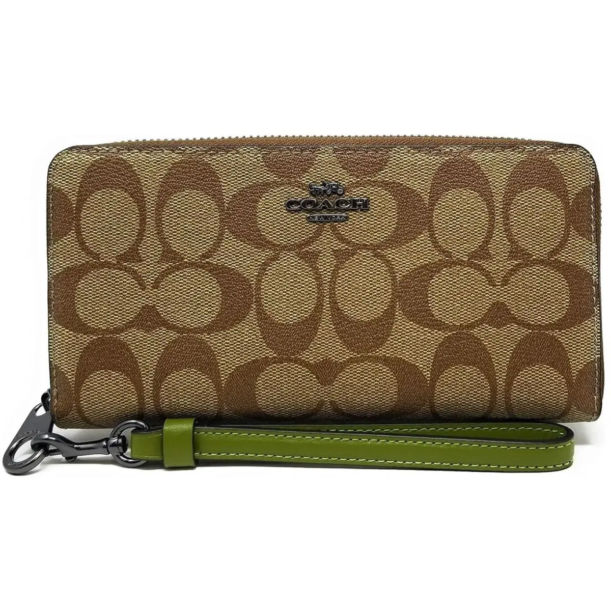 Coach Signature Khaki Olive Green Canvas Zip Around Wallet C4452