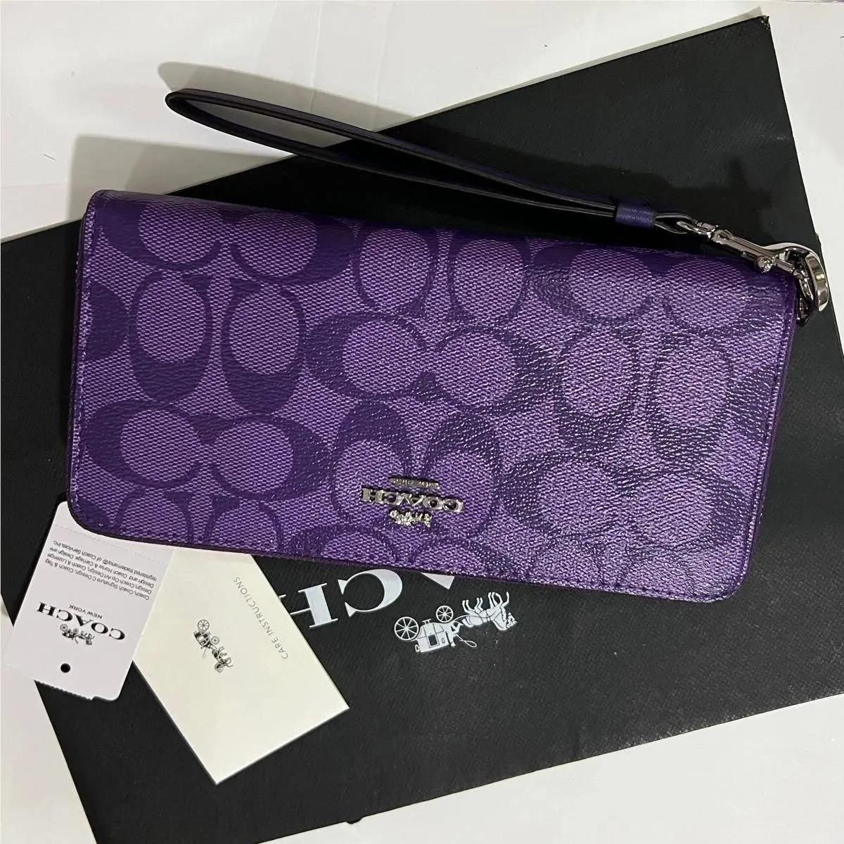 Coach Long Round Zip Wallet with Strap Purple Signature C4452 Outlet