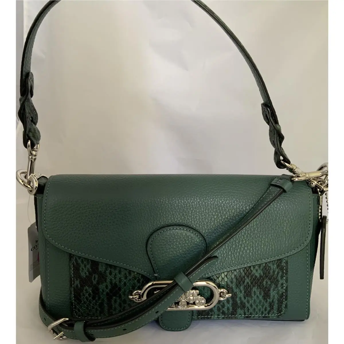 Coach 91034 Mixed Leather Small Jade Shoulder Bag Satchel Sv/dark Turquoise