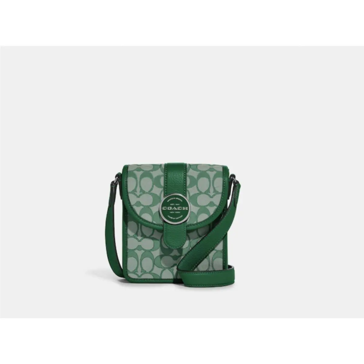 Coach North/south Lonnie Crossbody In Signature Jacquard Silver/green C8321