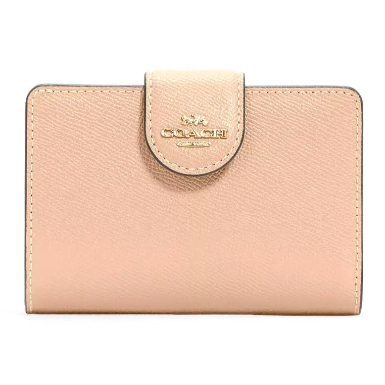 Coach Medium Corner Zip Wallet - 6390 Taupe Beige Crossgrain Leather