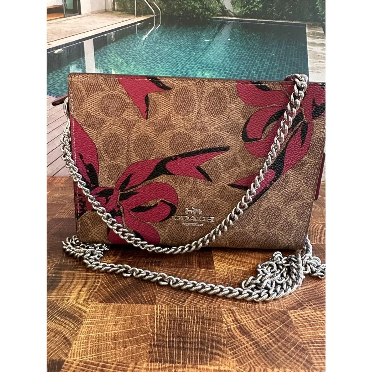Coach CY746 Slim Crossbody Bag in Signature Canvas Leather with Bow Print