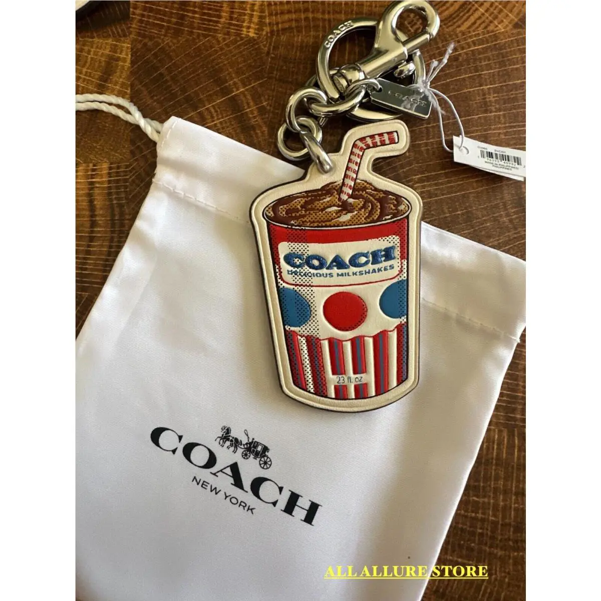 Coach Leather Milkshake Bag Charm Keychain Silver / Chalk Multi CU305