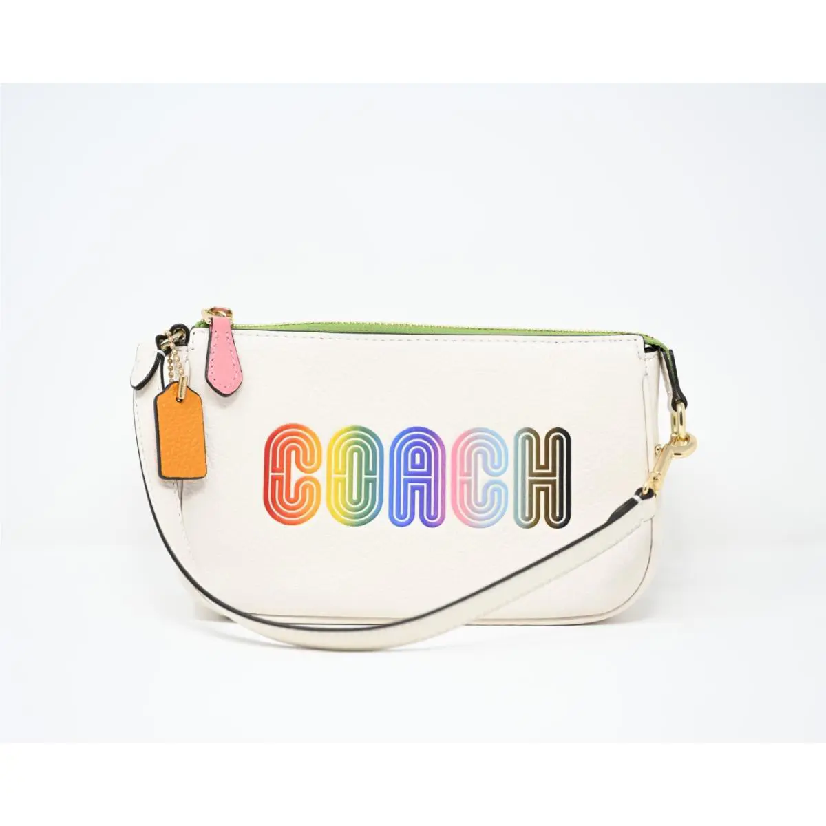Coach Nolita 19 Rainbow Graphic Chalk Multi Pebbled Leather Bag Clutch CA438