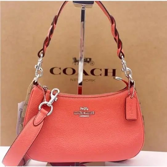 Coach Teri Shoulder Bag In Signature Canvas CJ590 Tangerine / Khaki Crossbody