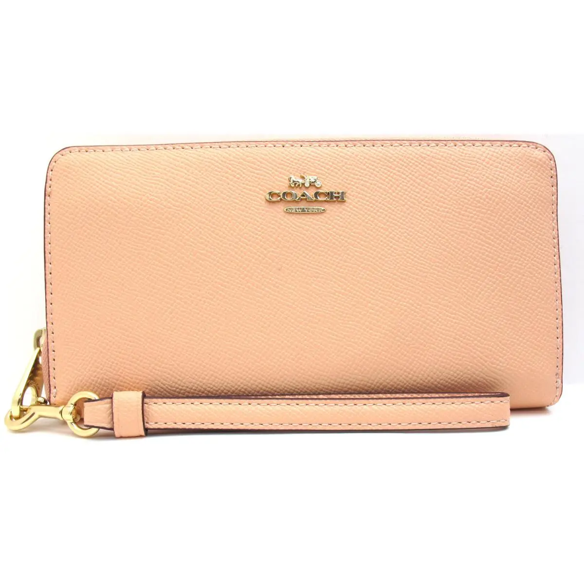 Coach Crossgrain Leather Long Accordion Zip Wallet Wristlet Faded Blush