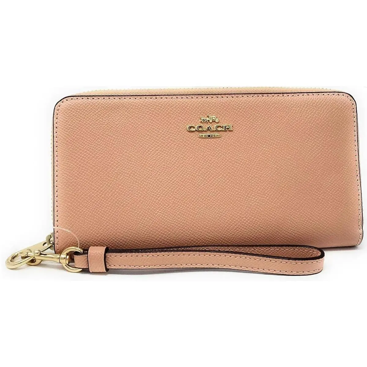 Coach Shell Pink Crossgrain Leather Zip Around Accordion Wallet Wristlet