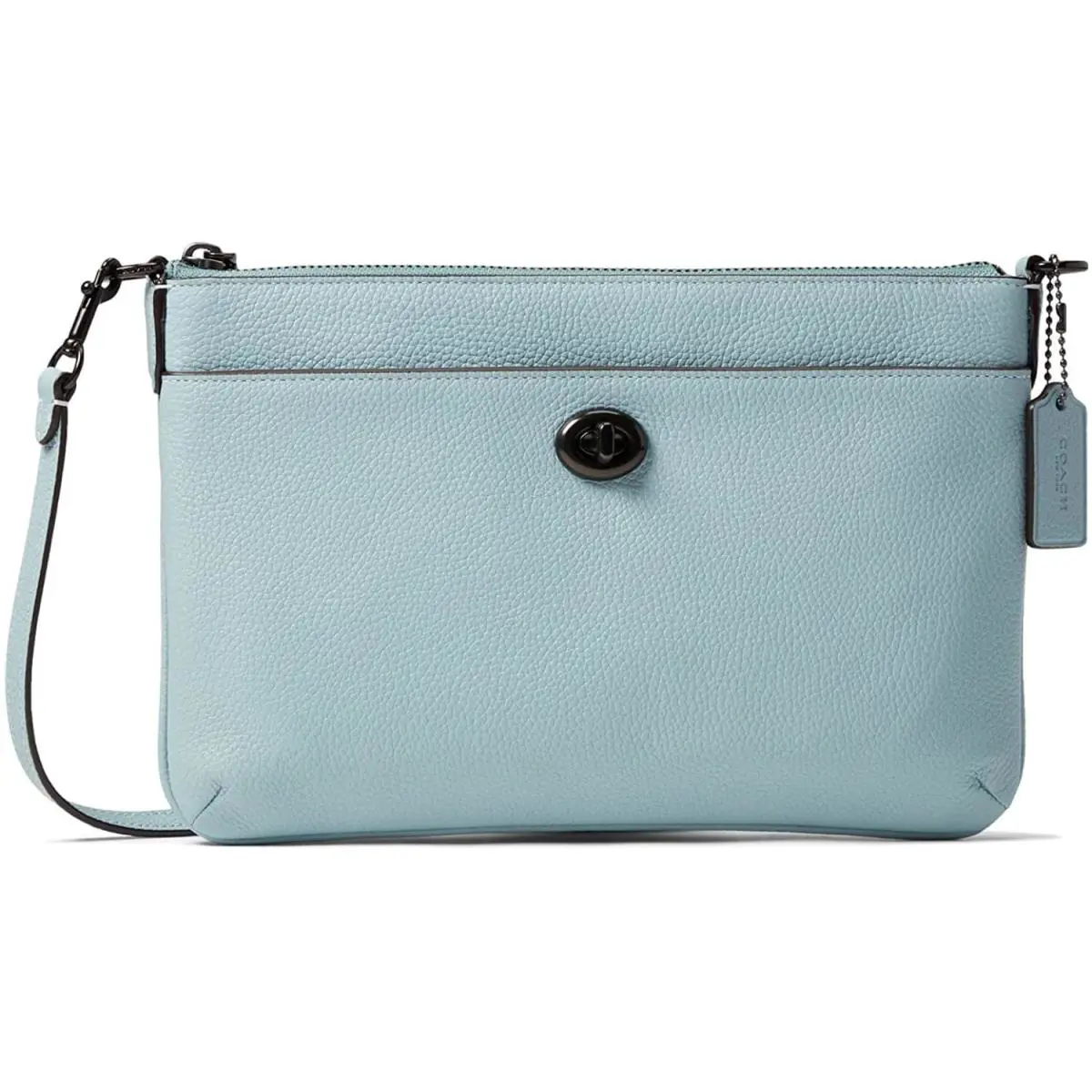 Coach C3376 Womens Aqua Blue Pebbled Leather Polly Crossbody Shoulder Bag