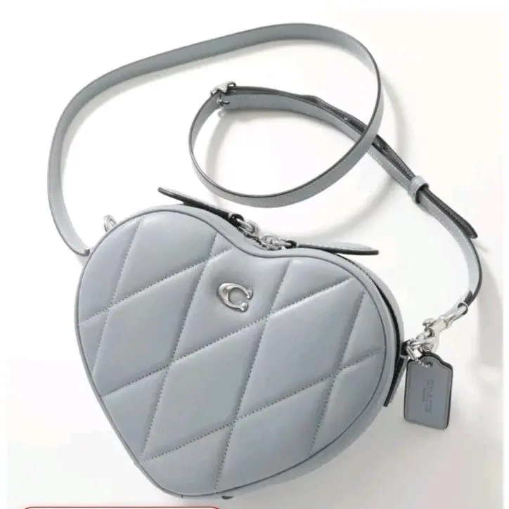 Coach CE725 Quilted Leather Heart Crossbody Bag W Quilting Sv/grey Blue