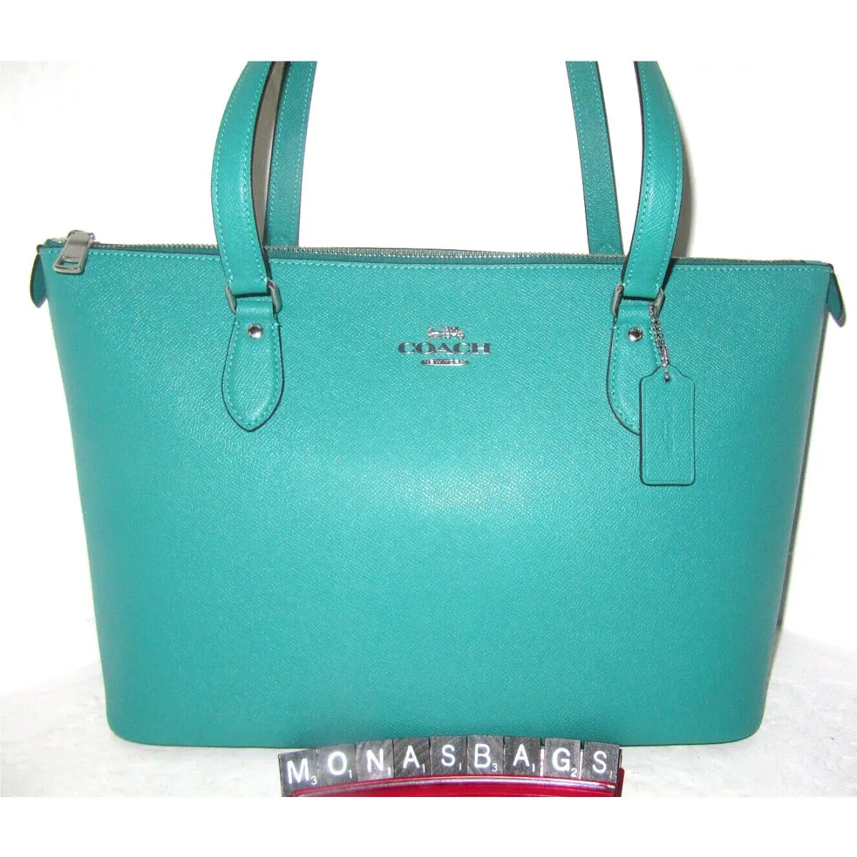 CH285 Cross Grain Leather Bright Green Gallery Tote Bag by Coach