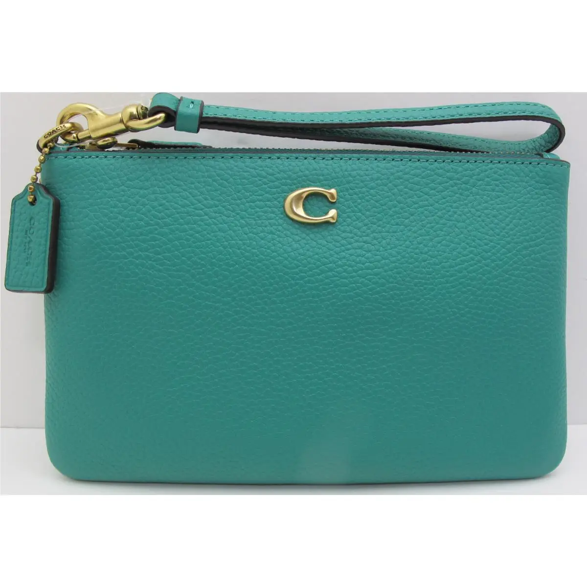 Polished Pebble Leather Wristlet C Logo Bright Green CH818 by Coach