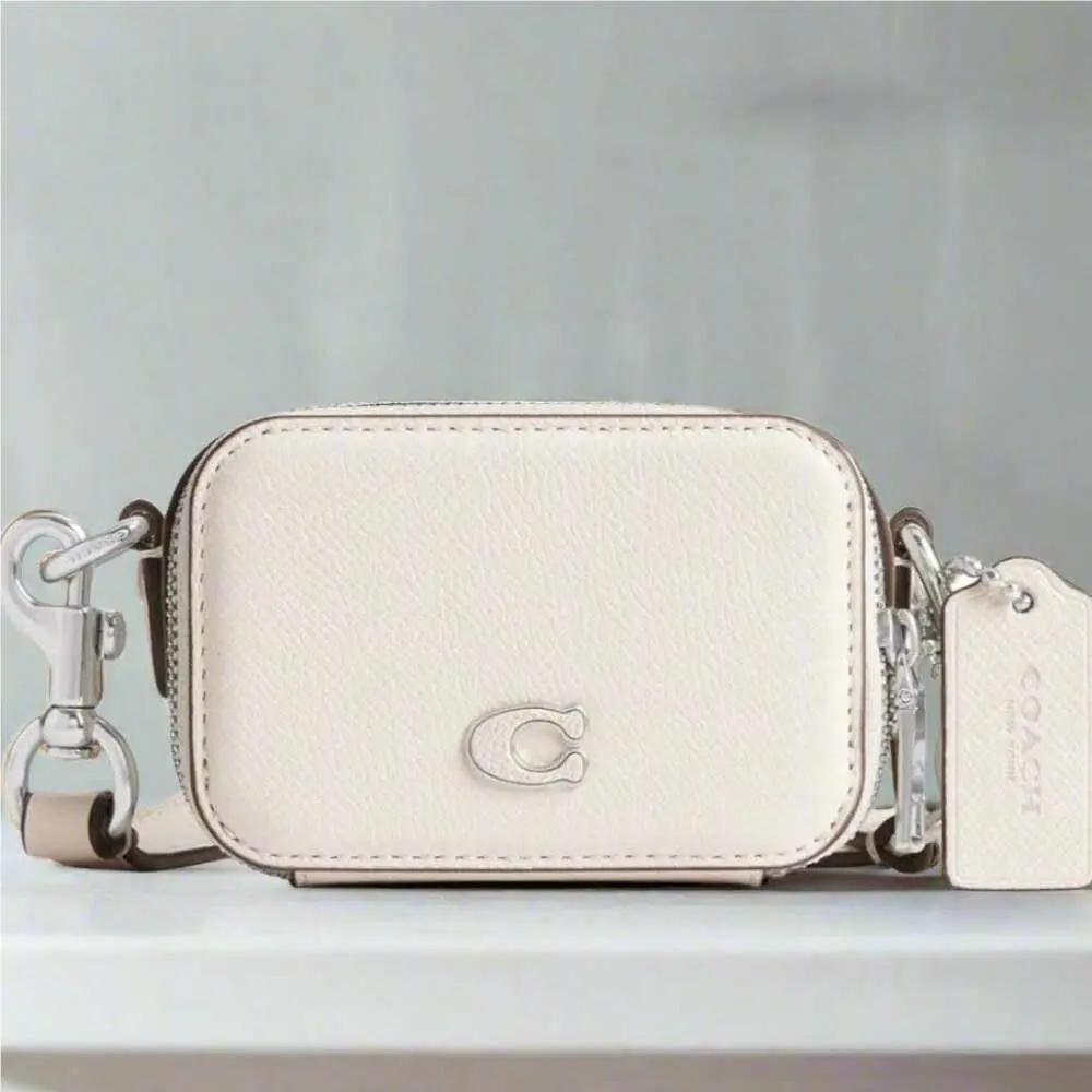 Coach Mini Crossbody Pouch CP271 White Crossgrain Leather Earbuds Case