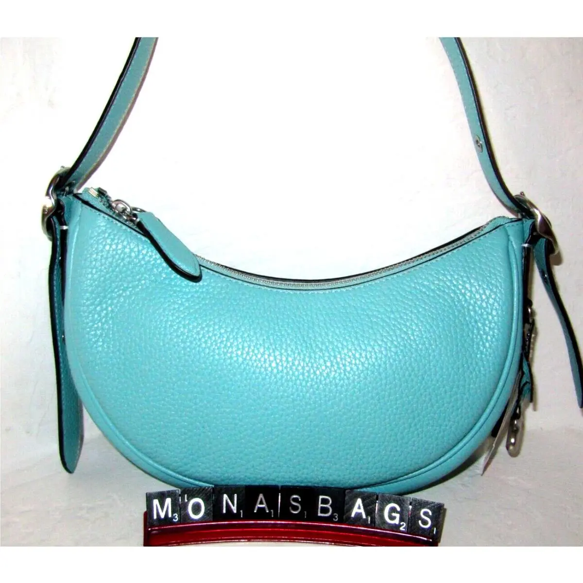 Coach Luna Soft Pebble Leather Shoulder Bag Faded Blue CC439 Silver