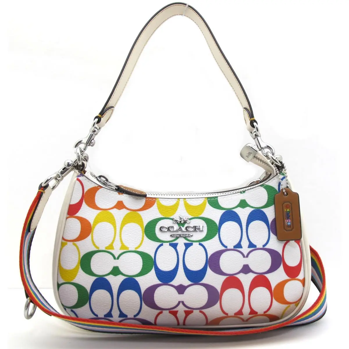 Coach Teri Signature Rainbow Web Strap Crossbody Chalk Multi CA176