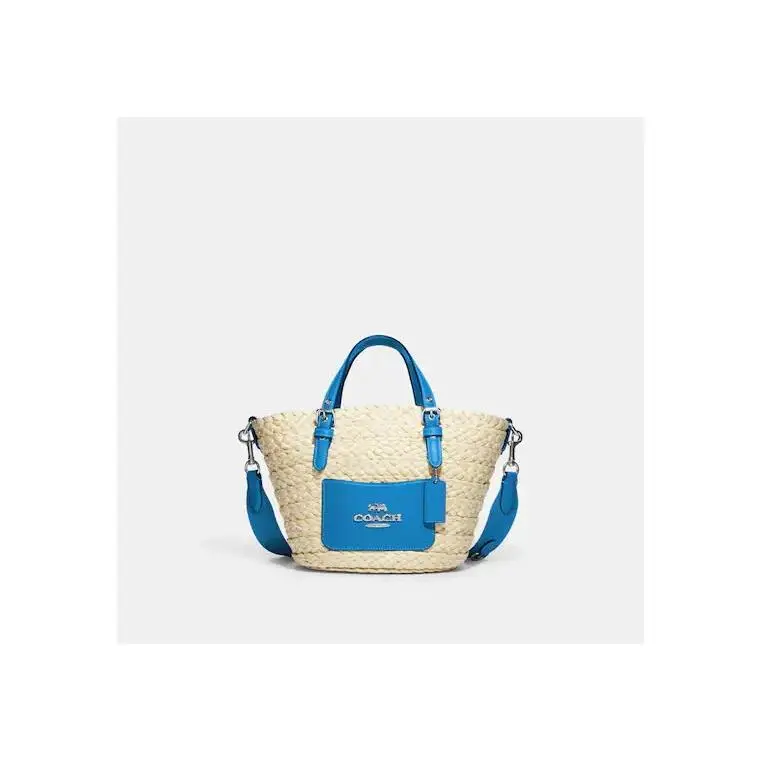 Small Natural Racer Blue Straw Tote Bag Msrp: by Coach