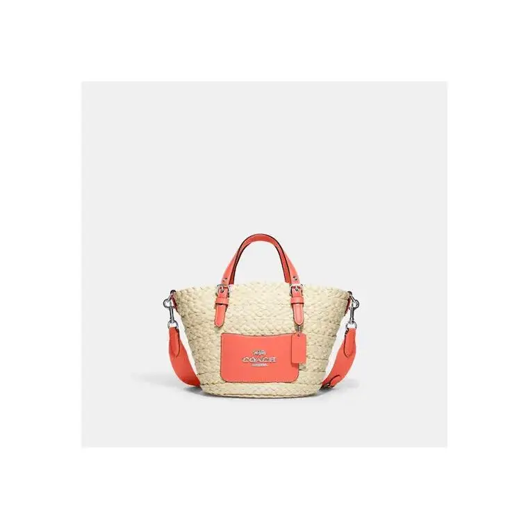 Small Natural Tangerine Straw Tote Bag Msrp: by Coach