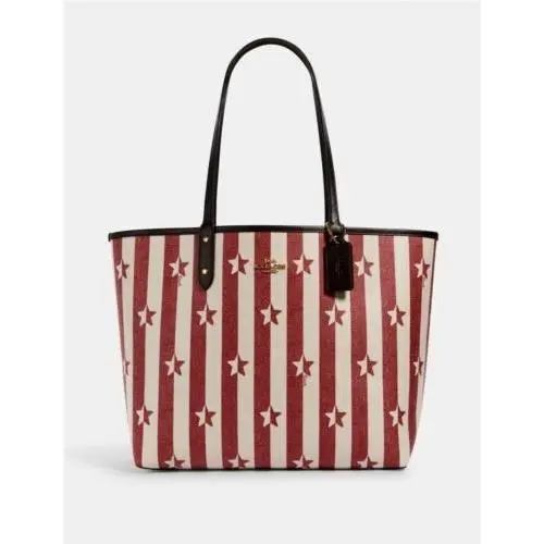 Coach Reversible City Tote In Printed Coated Canvas with Stripe Star Print